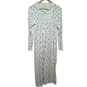Vintage Talbots Floral Print Ruffle Neckline Button Front Pleated Nightgown